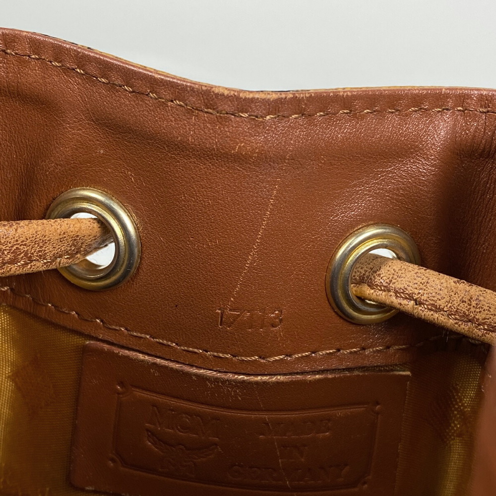Mcm Logogram Drawstring Brown Leather Bag Shoulde… - image 5